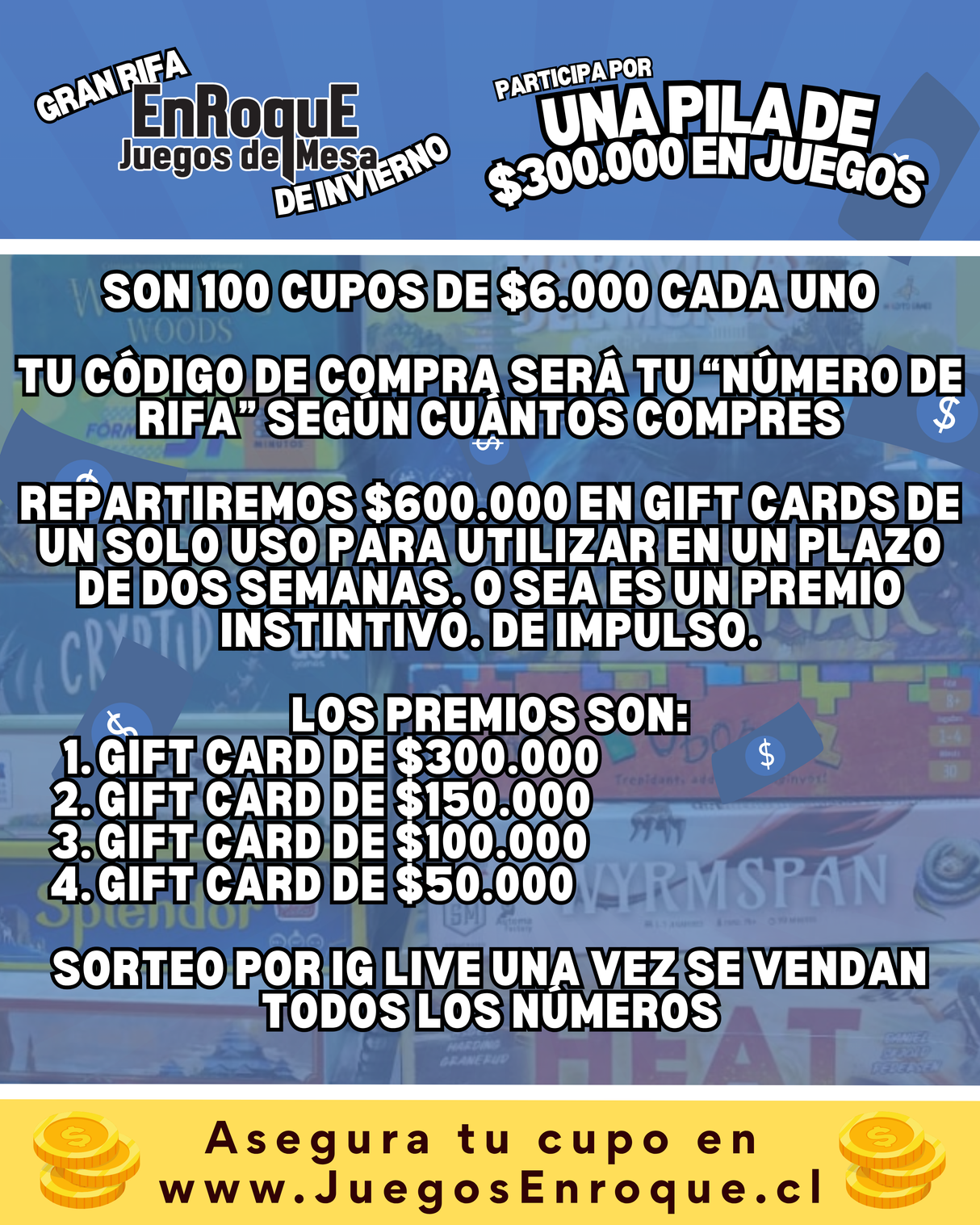 Rifa de Invierno Enroque - ¡Gánate $300.000 en juegos de mesa!