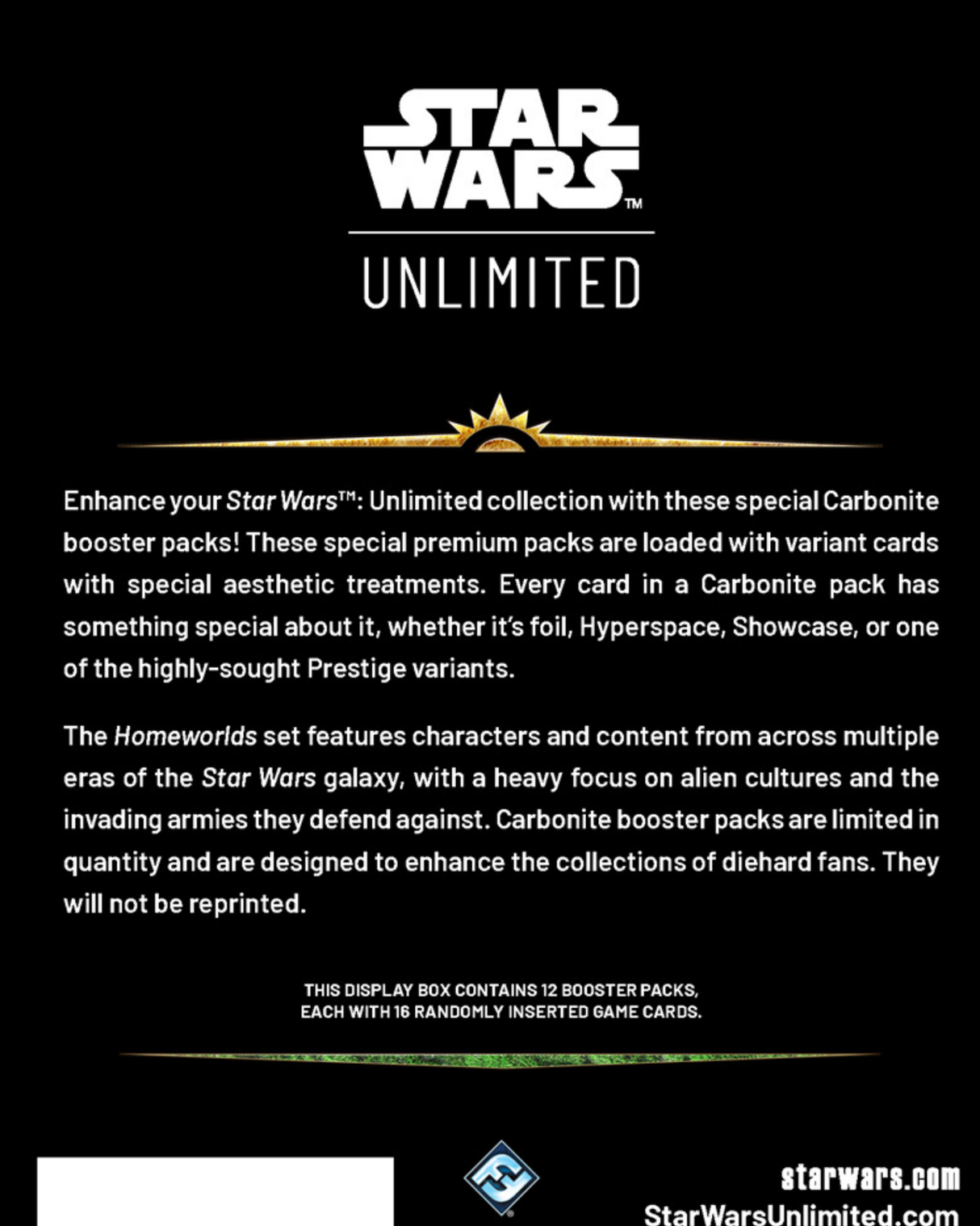 Star Wars Unlimited - HomeWorlds - Carbonite Booster Display 12U