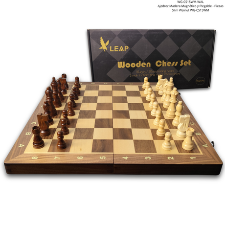 Ajedrez Premium Madera. Magnético y Plegable - Piezas Slim Ebony