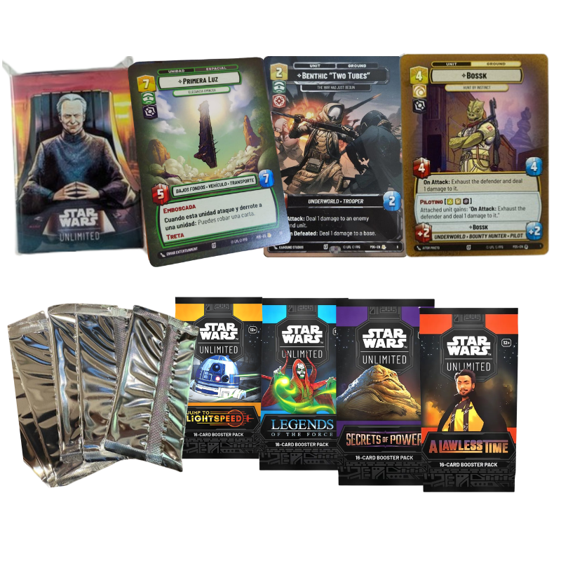 Bolsa PQ Star Wars Unlimited - 4 Sobres + 5 Weekly + Mini Token Box + Cartas Promo